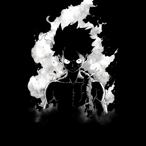 Luffy, the main character from One Piece, in a white silhouette against a black background.