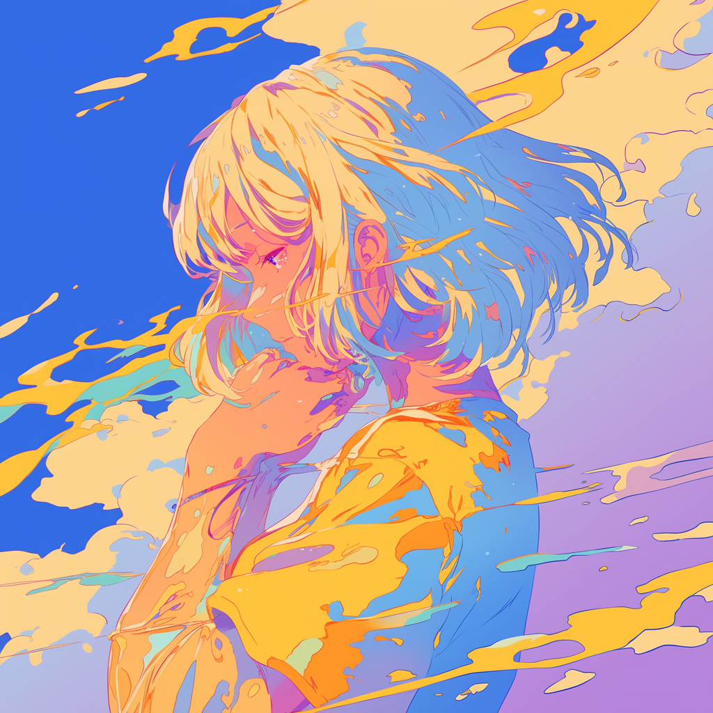 Aesthetic anime profile picture featuring a stylized character with a colorful, abstract background.