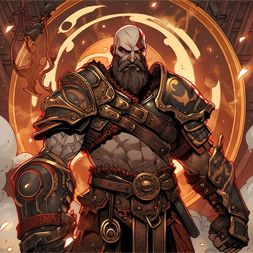 Steampunk-style Kratos avatar illustration with a touch of Niji.