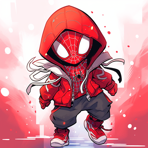 Chibi-style Spiderman portrait in vibrant colors.