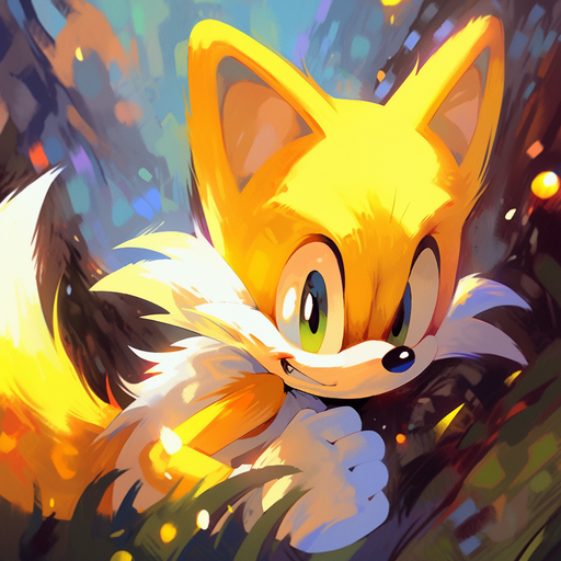 Vibrant oil painting of Tails from Sonic against a vivid background.