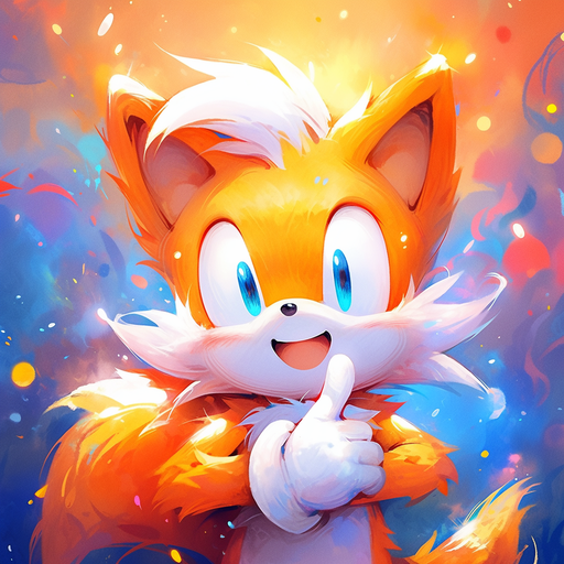 Tails, the character from Sonic, portrayed in a vivid oil painting style against a colorful background.