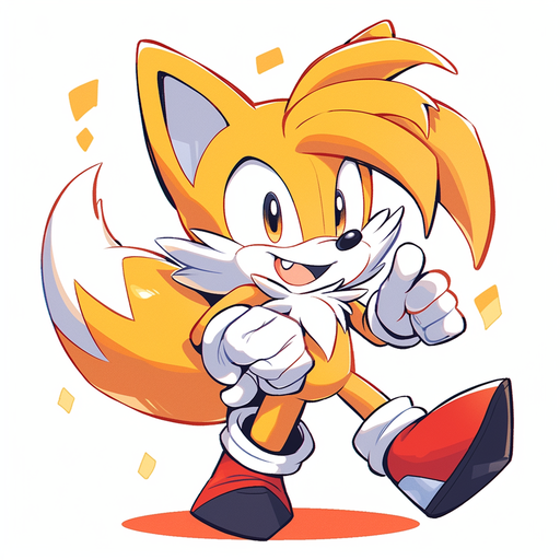 A bold black and white line drawing of Tails, Sonic's sidekick, with an aesthetic style.