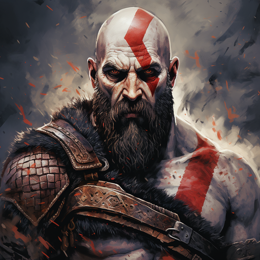 Artistic depiction of Kratos, the God of War: A pfp with mild colors, showcasing the powerful character.