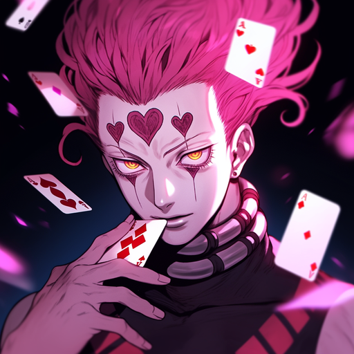 Hisoka, a character from Hunter x Hunter, is depicted in this image.
