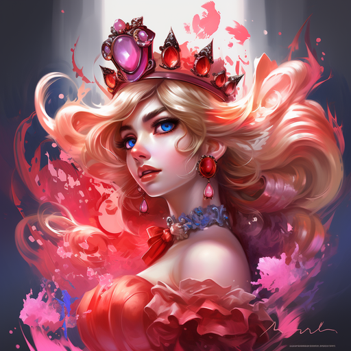 Bold and vibrant portrait of Princess Peach with red color saturations.