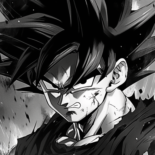 Angry black and white anime character with spiky hair.