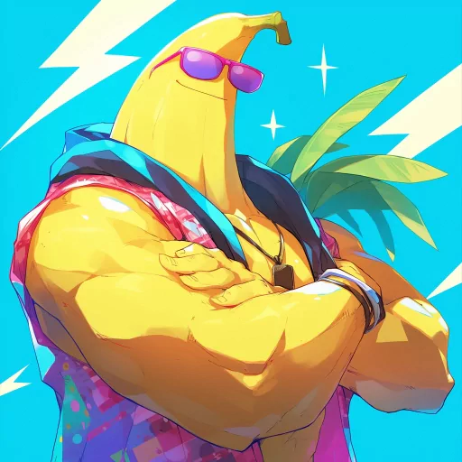 Cool animated banana character with sunglasses and a confident pose for a creative profile picture.