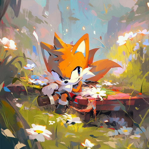 Vibrant and artistic portrayal of Tails from Sonic against a vividly colored background.