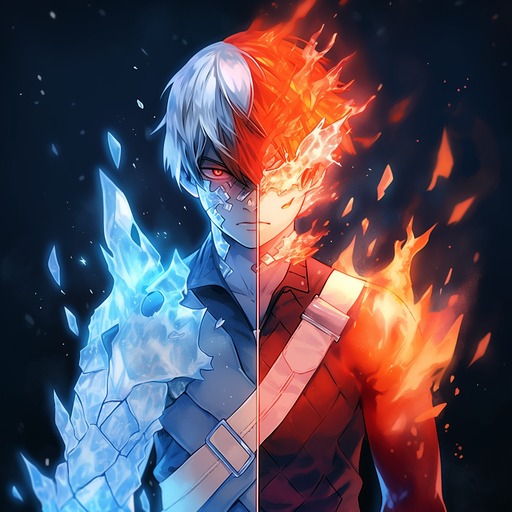 Shoto Todoroki from the My Hero Academia anime with fire and ice powers.