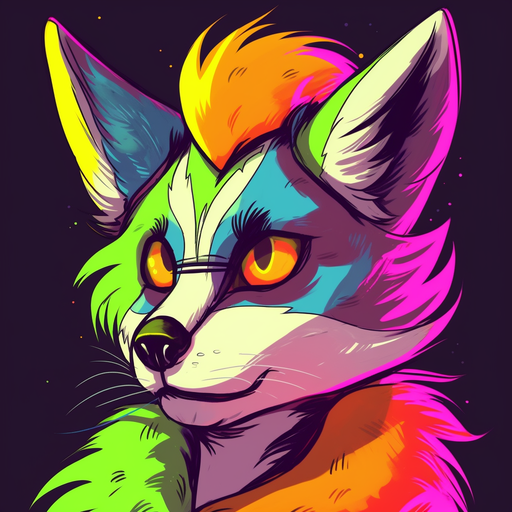 Colorful furry profile picture with a pop art style.