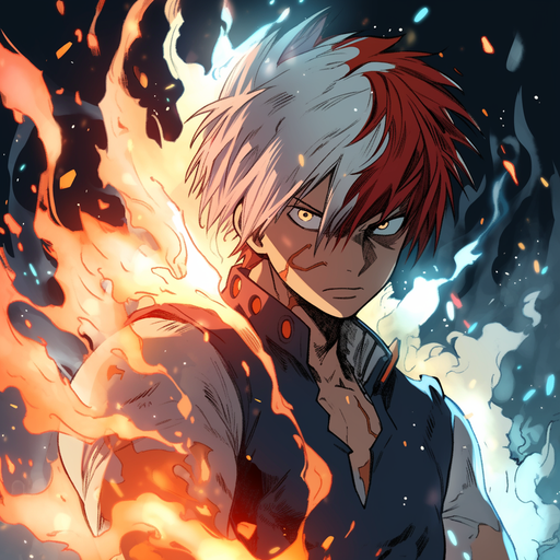 Shoto Todoroki from My Hero Academia with a mix of fire and ice powers.