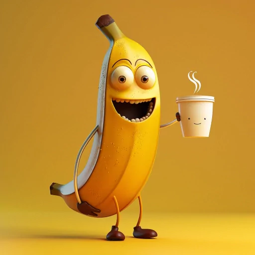 Creative banana character avatar holding a coffee cup, ideal for a fun and unique profile picture.