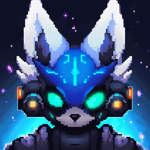 A pixelated Protogen character with vibrant colors and a 1:1 aspect ratio.