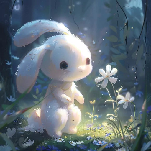 Cinnamoroll avatar with a whimsical design, featuring the cute character in a magical forest glade, softly lit by sunlight, ideal for a profile photo.