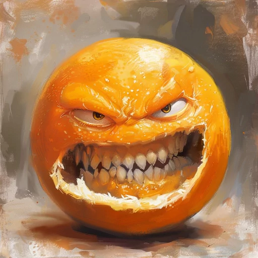 Angry orange avatar with fierce expression for a profile photo.