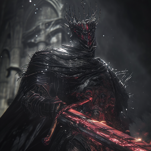 A menacing boss character from the Dark Souls video game universe in a stylized portrait.