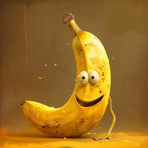 Cheerful animated banana character designed as a playful avatar or profile photo with a friendly smile, standing against a warm yellow background.