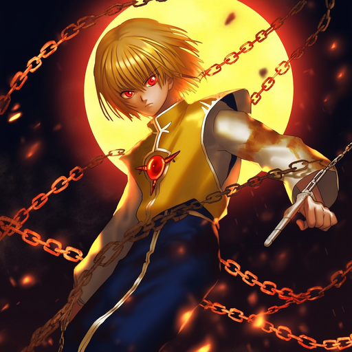 Kurapika with chains in an epic pose.