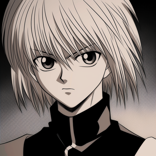 Kurapika, a black and white manga-inspired profile picture.
