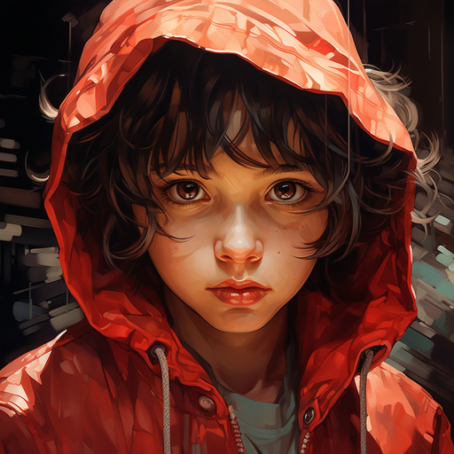 Illustration of a red pfp featuring a boy.