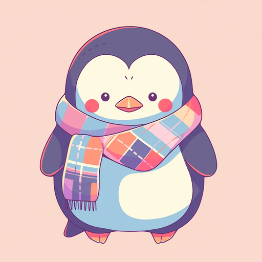 Kawaii penguin wearing a bowtie in pastel colors.