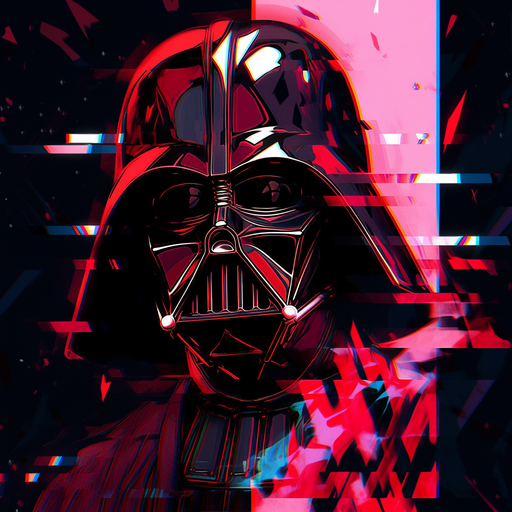 Sinister half-face portrait of Darth Vader, the iconic Sith Lord from Star Wars.