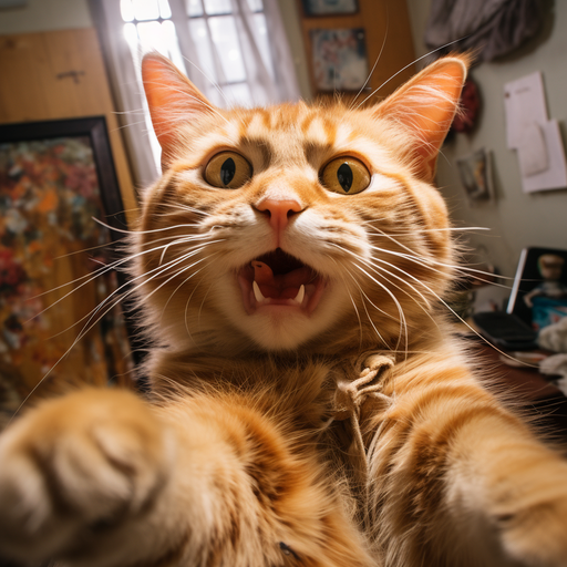 A selfie of a humorous cat taking a photo.