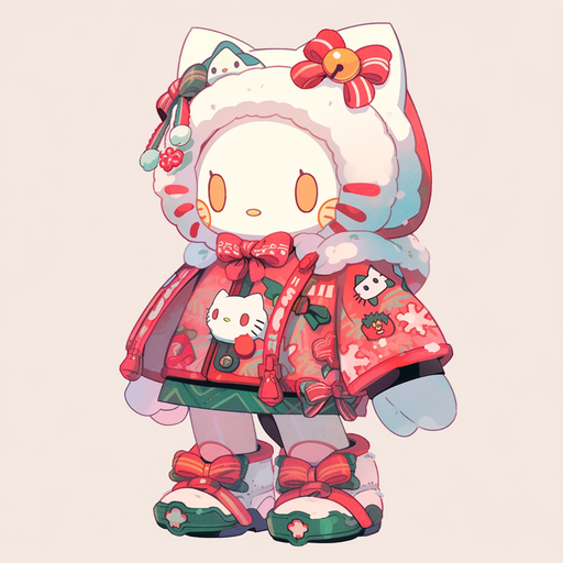 Hello Kitty wearing a Christmas costume.