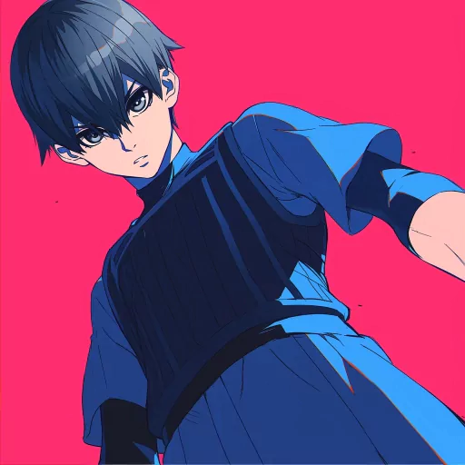 Profile picture featuring the animated character Isagi Yoichi with a dynamic pose on a vibrant red background.