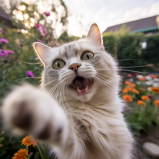 A playful cat takes a selfie with a camera.