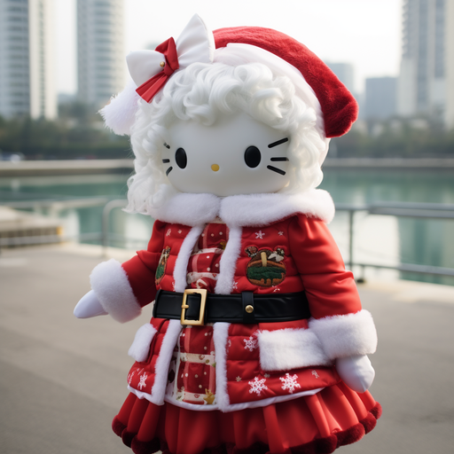 Hello Kitty wearing a Christmas costume.