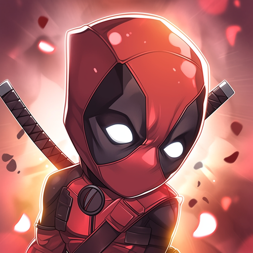 Chibi Deadpool with vibrant anime-style colors.