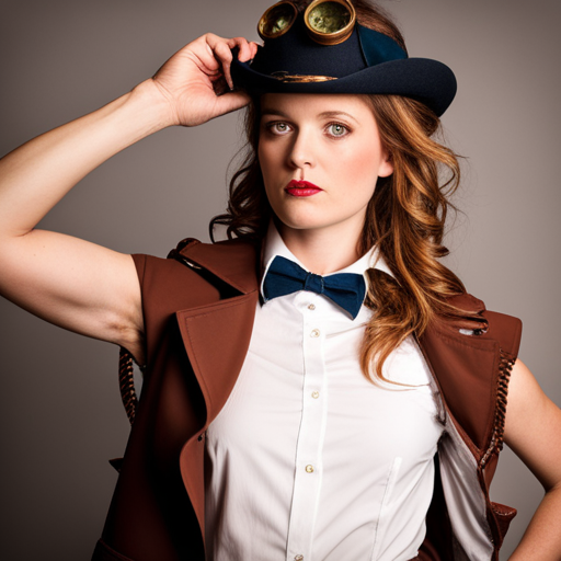 Steampunk-inspired preppy character with studio lighting.