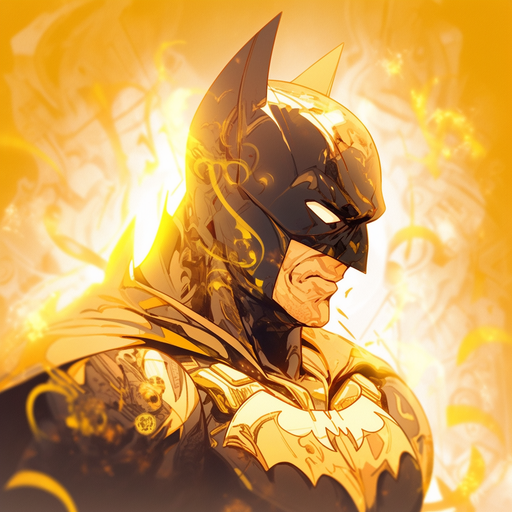 Golden Batman symbol on a dark background.