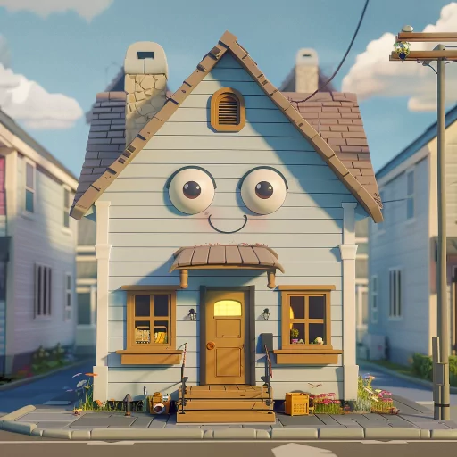 Animated house with a friendly face serving as a creative profile picture/avatar, set in a suburban street.