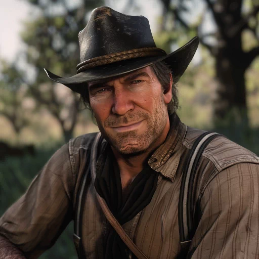 Close-up avatar of a rugged character with a cowboy hat, reminiscent of a western-themed video game protagonist.