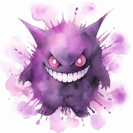 Colorful, watercolor-style depiction of Gengar.