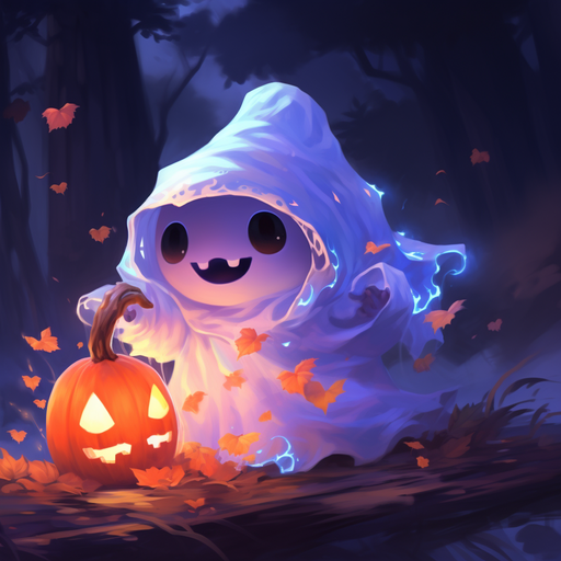 Vibrant cute animated Halloween ghost pfp.