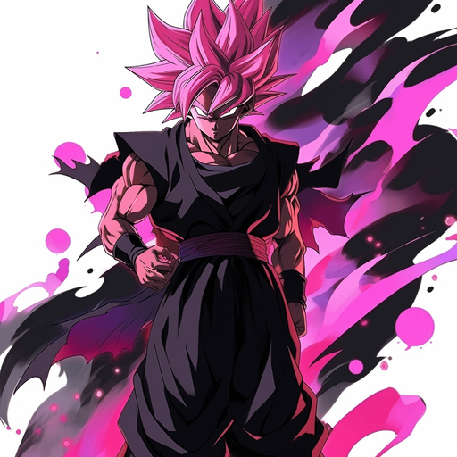 Goku Black wearing a dark outfit, posing confidently with a glowing aura.