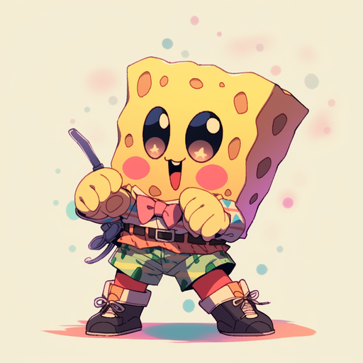 Chibi SpongeBob SquarePants character with a happy expression