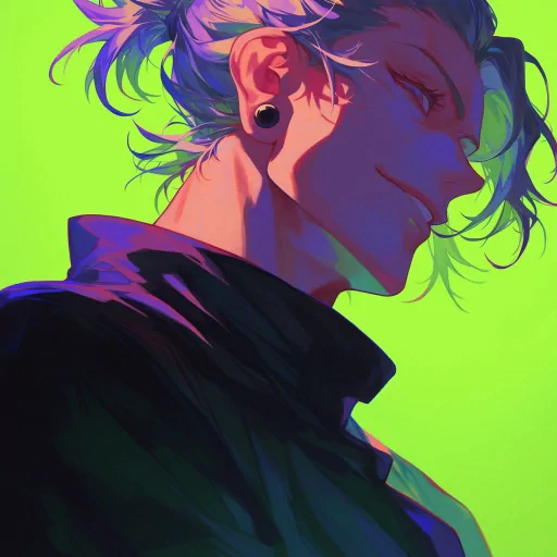 Stylized digital avatar of a person with an earring, featuring neon green backdrop, ideal for use as a profile picture or PFP.