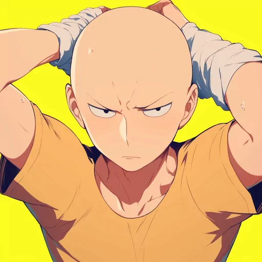 Animated avatar of a bald character in a yellow suit with a serious expression, commonly used as a profile picture or PFP.