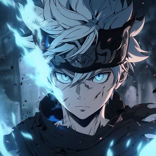 Asta from Black Clover anime with an epic profile picture in a black-and-white style.