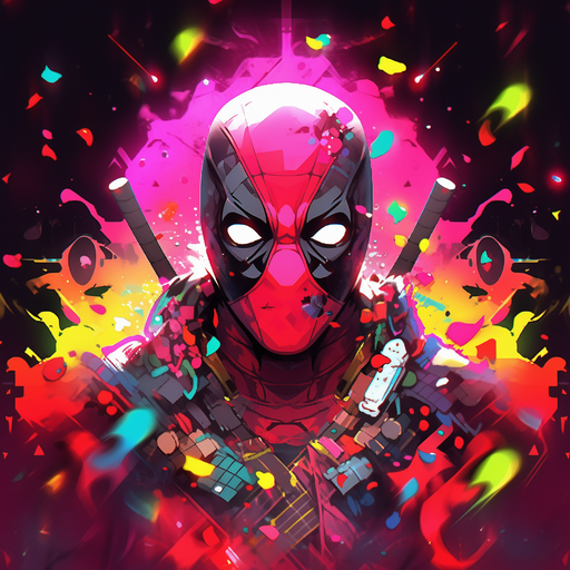 Colorful illustration of a fierce and witty superhero with a red costume, mask, and crossed arms: Deadpool from Marvel Comics.