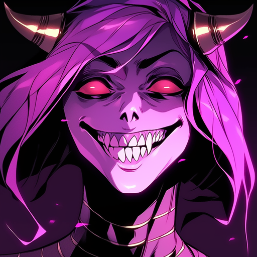 Colorful devil character with glowing eyes and a mischievous smile.