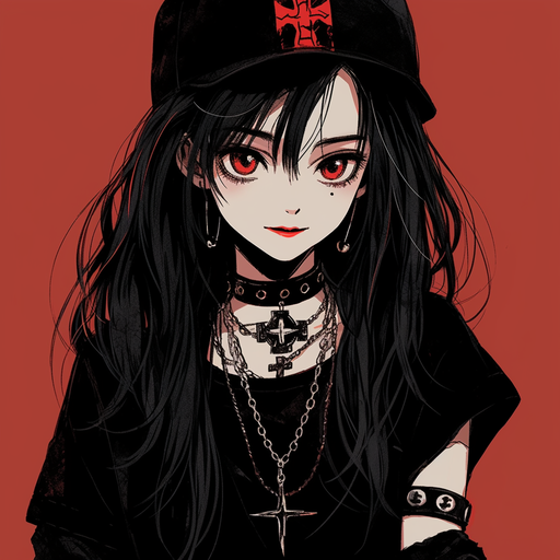 Gothic anime girl with grunge style and dark attire.