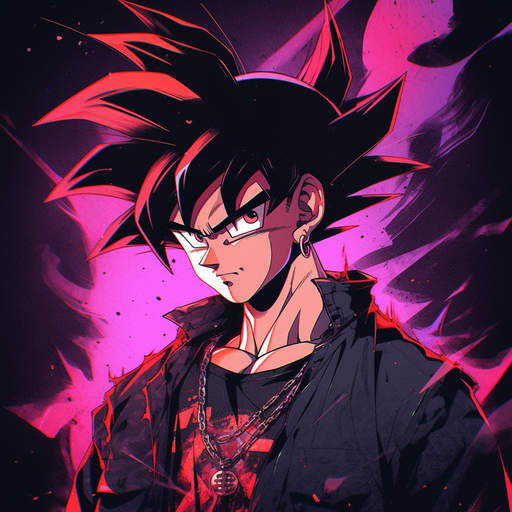 Gothic anime pfp with Goku, featuring grunge style.
