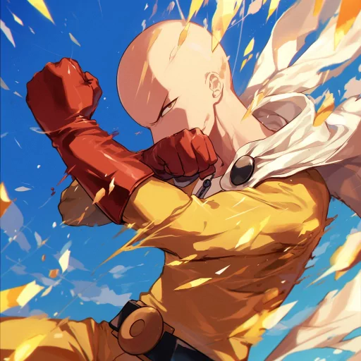 Dynamic Saitama avatar from One Punch Man with a powerful punch pose, perfect for a profile photo.