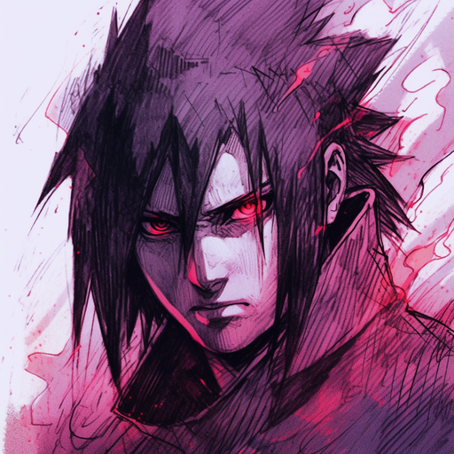 Sasuke Uchiha, anime character, in a charcoal sketch style.